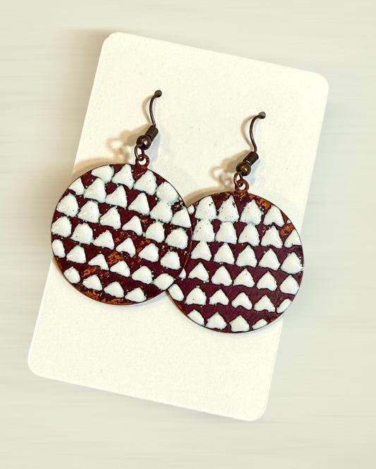 Copper & White Pattern Circle Earrings