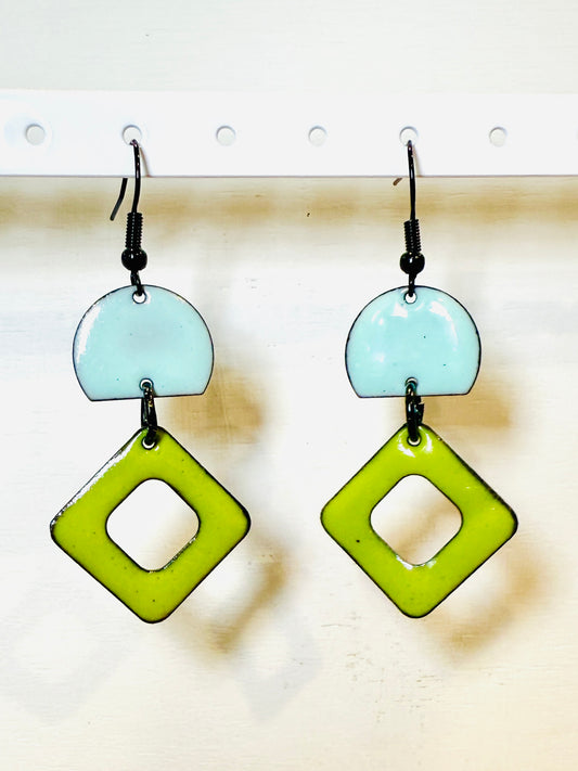 Eggshell Blue & Lime Green Earrings