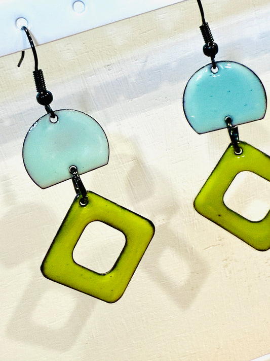 Eggshell Blue & Lime Green Earrings