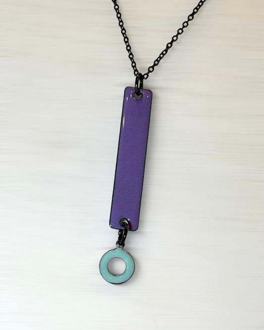 Purple Rectangle & Mini Eggshell Ring Necklace