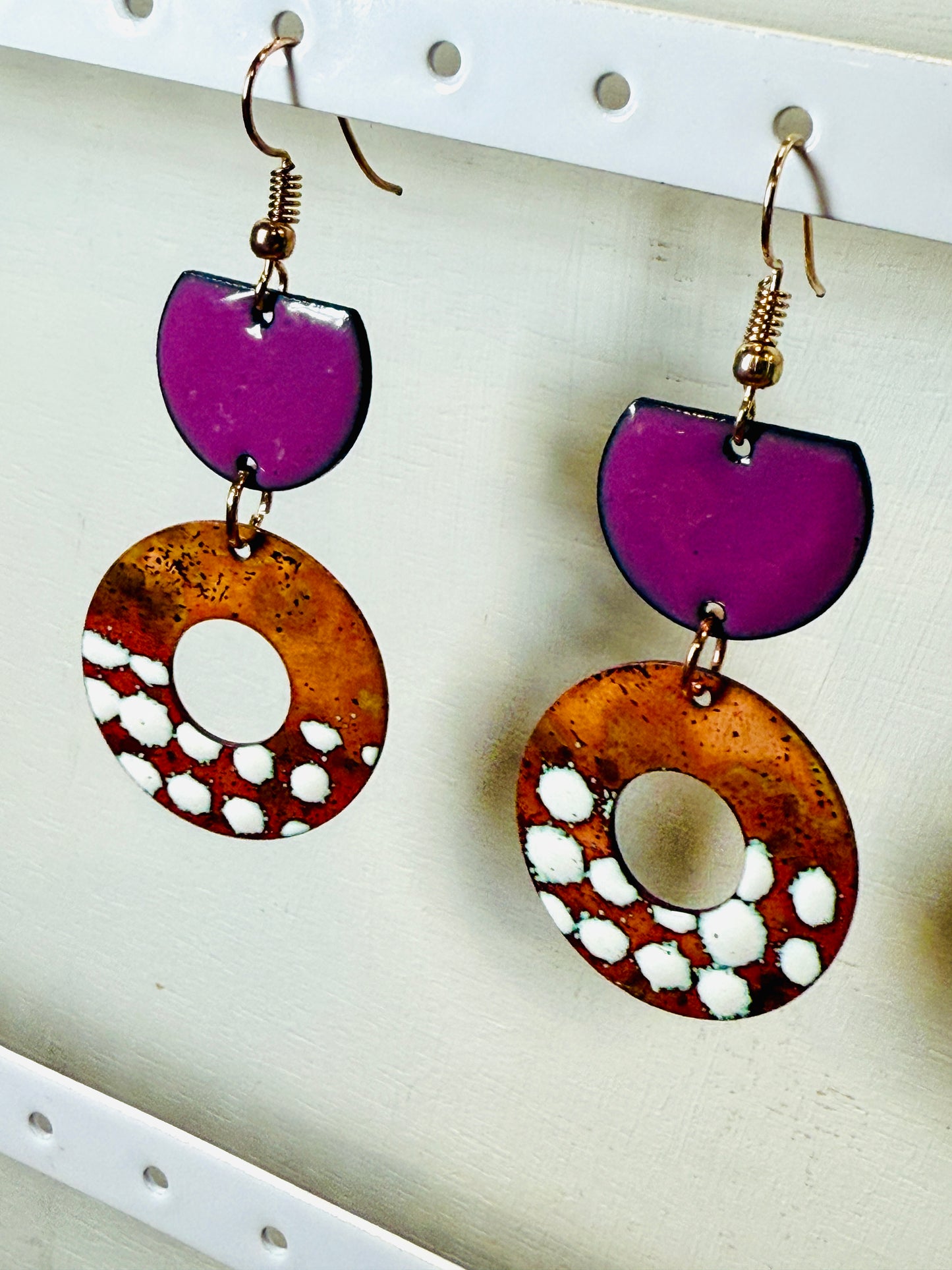 Purple & Copper with White Polka Dots Earrings