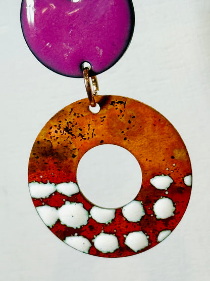 Purple & Copper with White Polka Dots Earrings