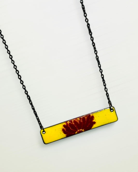 Yellow & Red Flower Rectangle Necklace